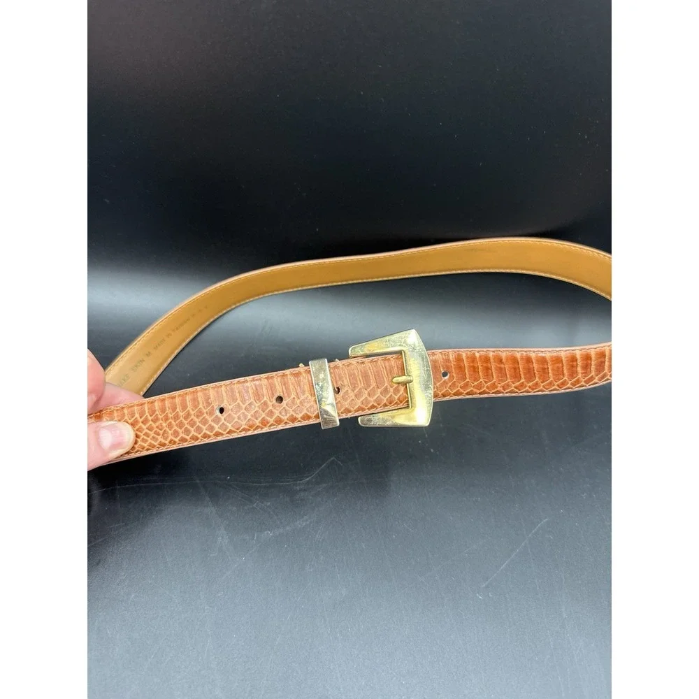 JANA Vintage Reptile Snake Skin Belt Tan Brown Boho Brass Buckle Lined Medium